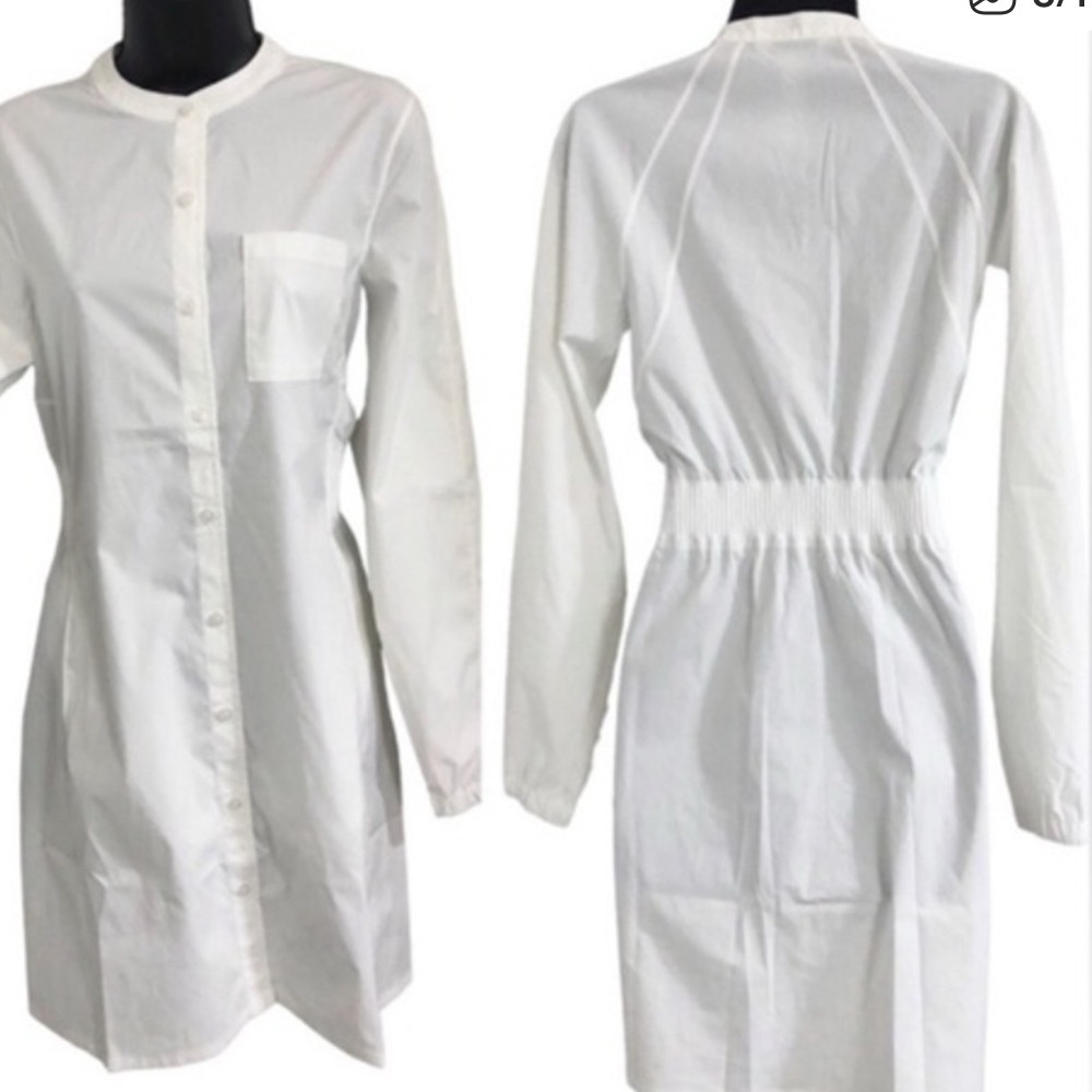 Athleta Poplin Button Down Long Sleeve Mini Dress White Performance Size L